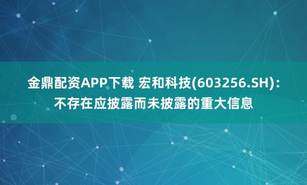 金鼎配资APP下载 宏和科技(603256.SH)：不存在应披露而未披露的重大信息